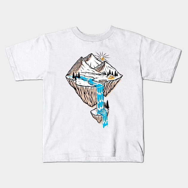 Mountain Waterfalls Kids T-Shirt by Mako Design 